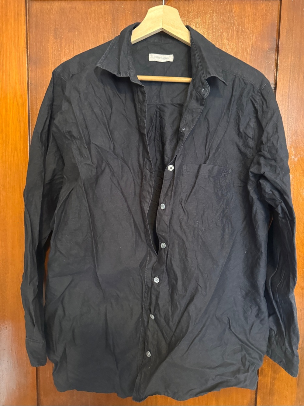 Outerknown Silk and Cotton Black Long-Sleeve Button-Down Shirt